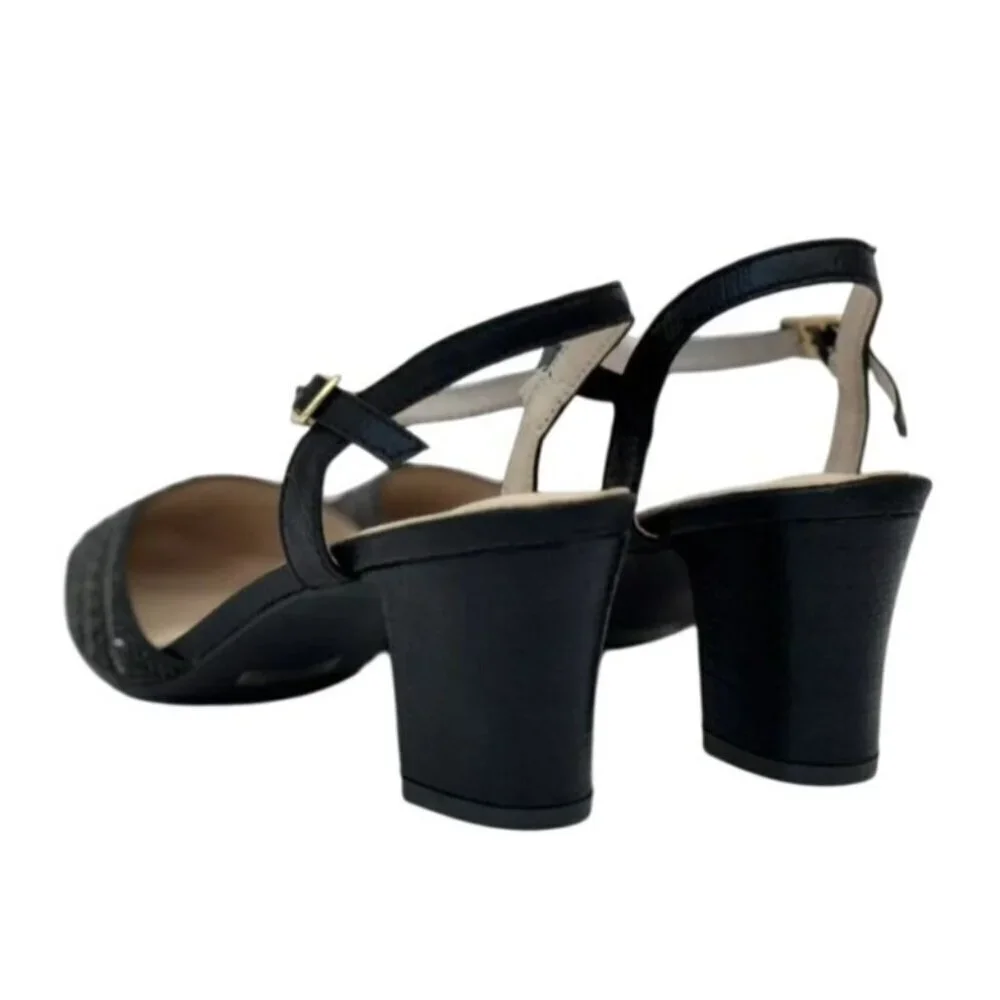 DE BLOSSOM / Gloria-10 / Womens Black Rhinestone Heeled Ankle Strap Sandals / Me